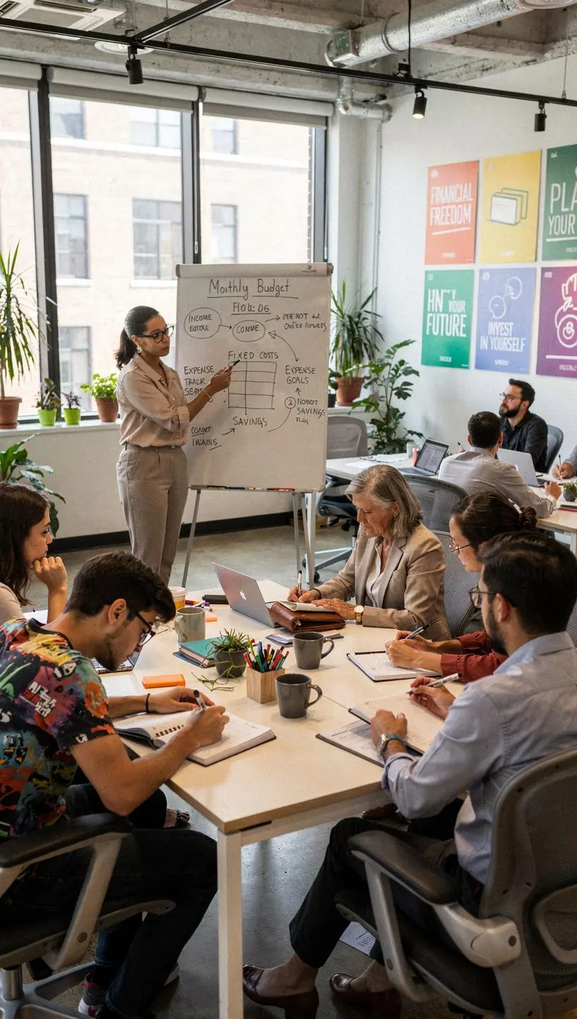 Személyes pénzügyi célok feljegyzése egy professzionális tervezőkönyvben.
